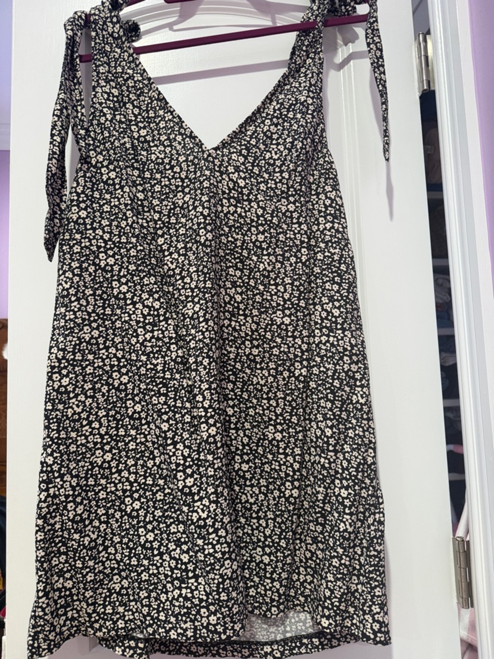 H&M Black Mini Dress with Cream Daisy Print